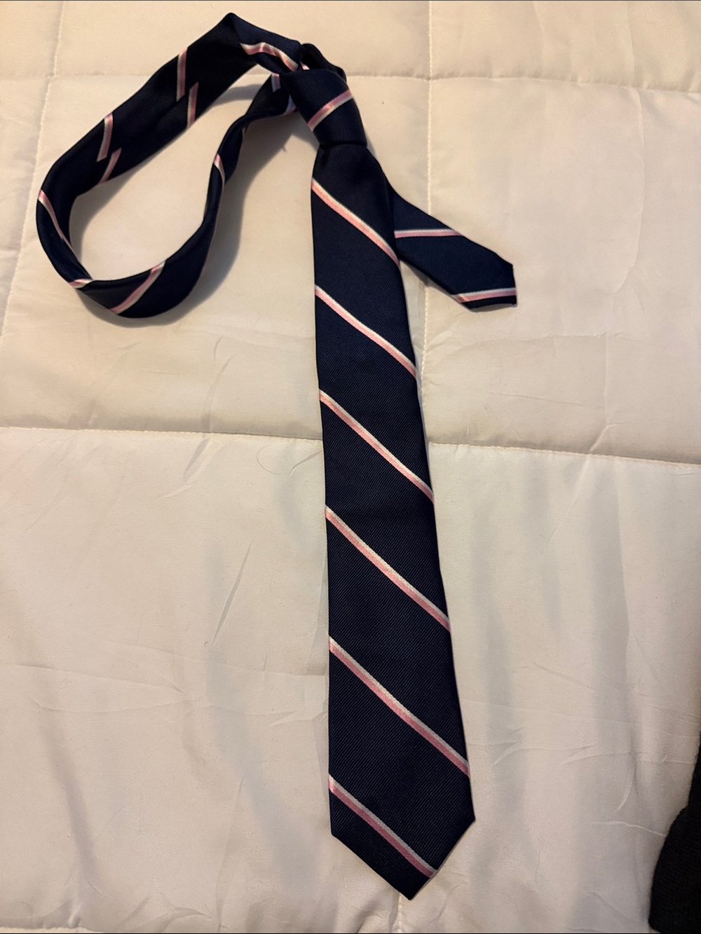 Ralph Lauren Navy Tie with Pink Diagonal Stripes